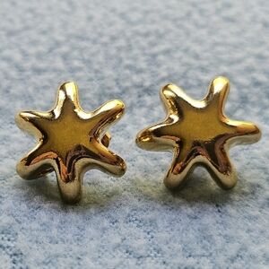 Vintage Avon 6 Point Star Beach Brights Pierced Earrings, Chunky, Goldtone, Gold